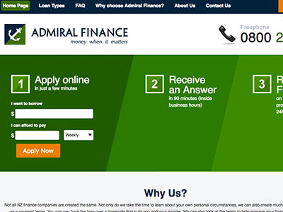 Admiral Finance homepage