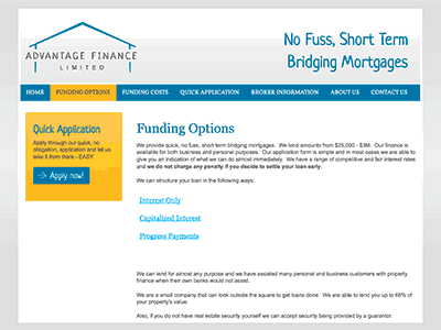 Advantage Finance homepage