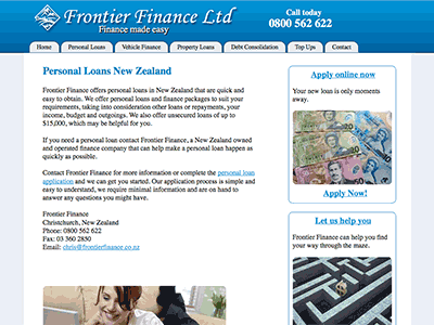 Frontier Finance homepage