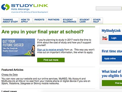 StudyLink homepage