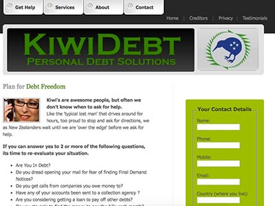 Kiwi Debt homepage