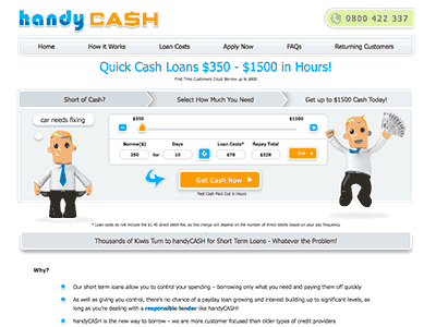 handyCASH homepage