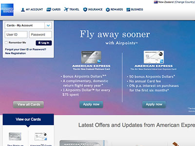 American Express homepage