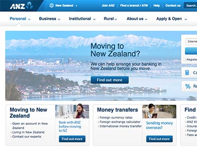 ANZ Bank homepage